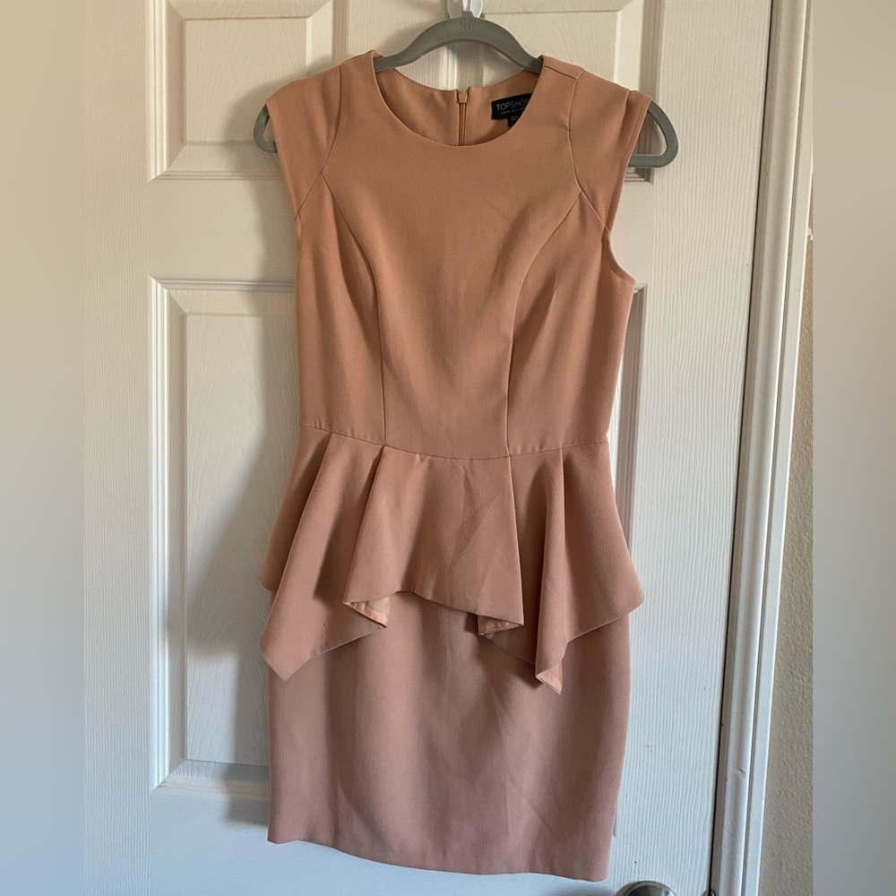 Topshop Pale Pink Dress Small Peplum Office